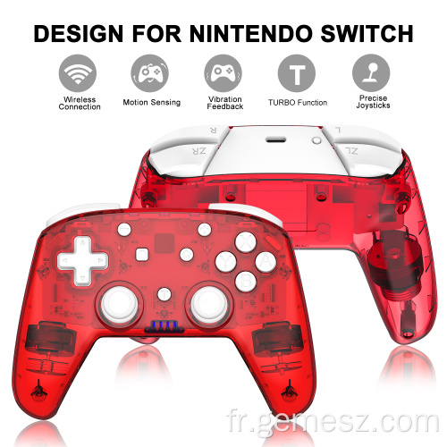 Poignée de contrôleur transparente rouge pour commutateur Nintendo
